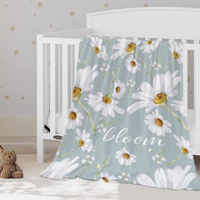 YeeJu Daisy Baby Throw Blanket Small White Floral Blanket for Toddler Swaddle Pet Crib Kids Soft Fuzzy Plush Fleece Blankets Sunshine Spring Summer Flower Decorative Gift Blanket 30x40 - Image 1